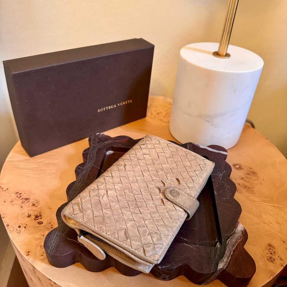 Bottega Veneta Intrecciato French Flap Wallet- Beige